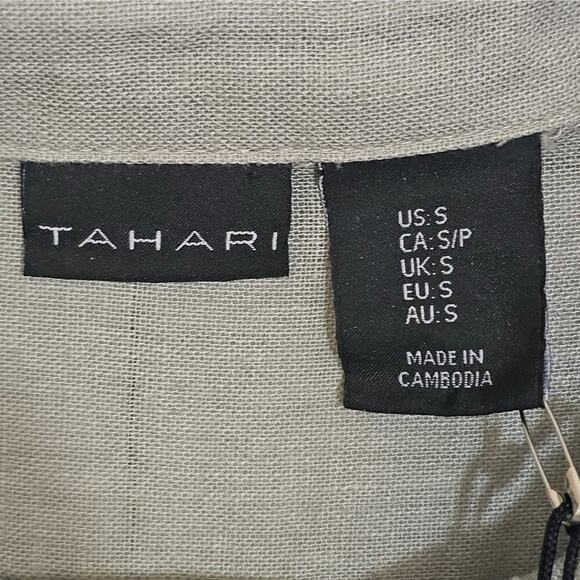 Tahari NWT Women's Linen Tunic Top Blouse Shirtdress Small Green Summer Natural - Picture 7 of 9